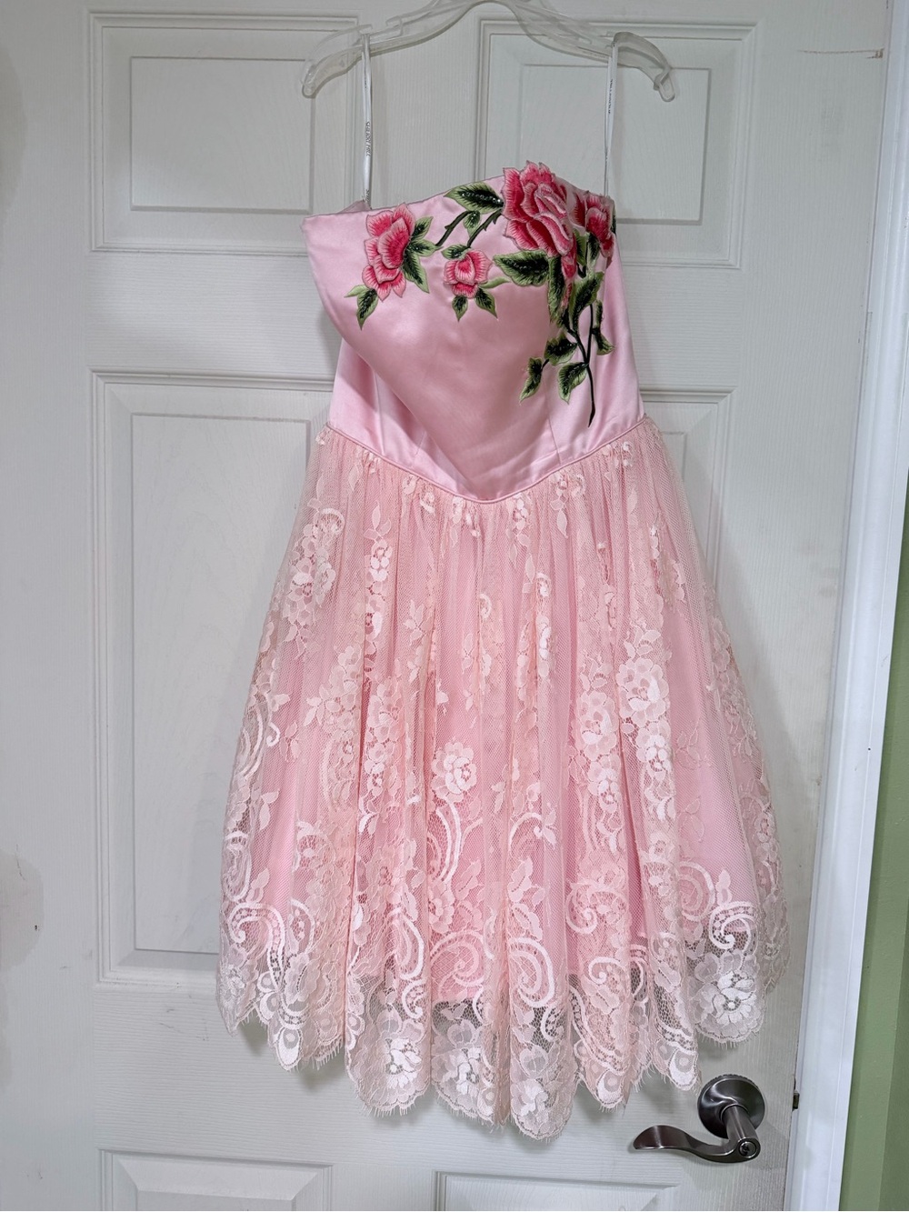 Sherri Hill Light Pink Strapless Gown with Floral Embroidery - Picture 2 of 4